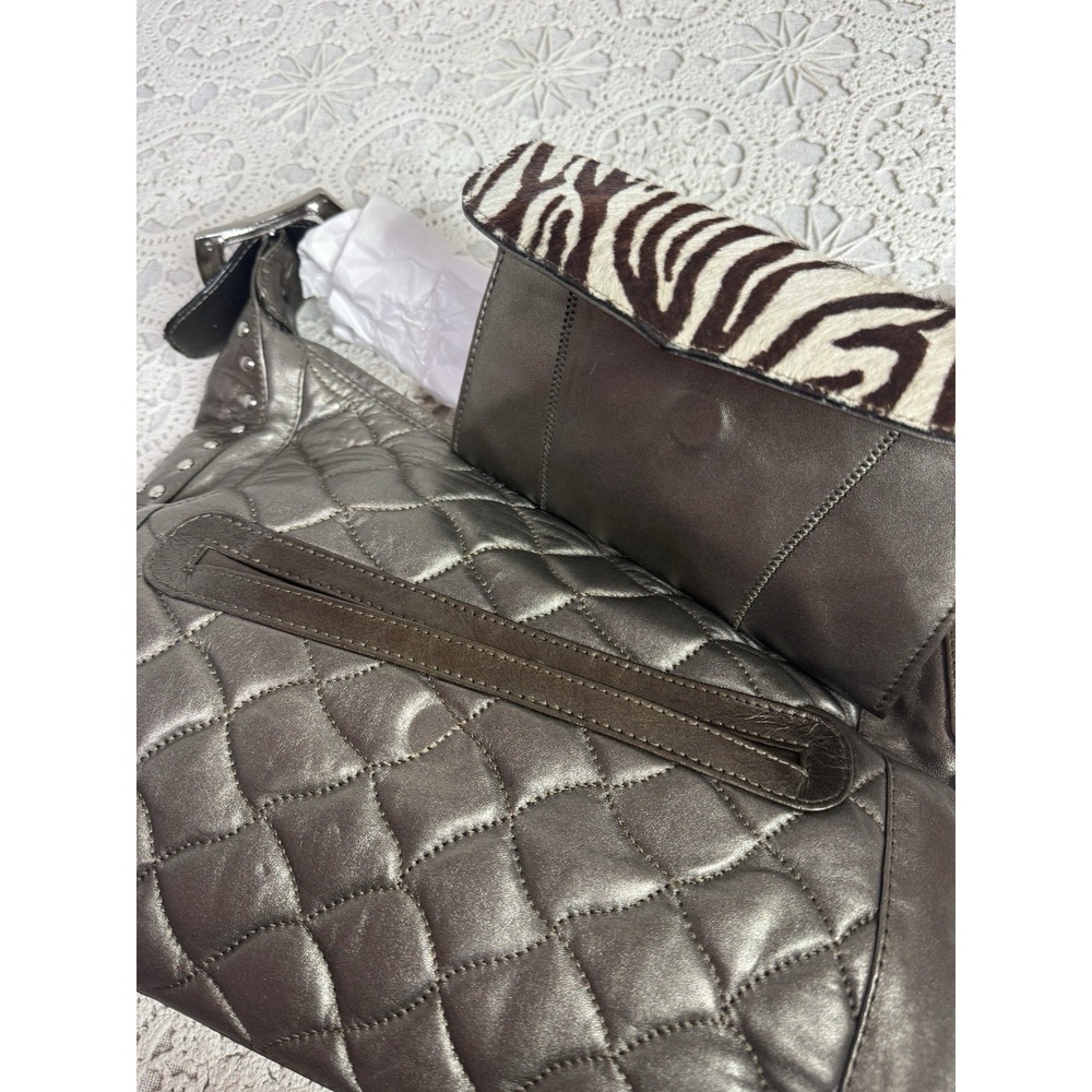 NEW Carlos Falchi Chi Purse Quilted Metallic Zebra Calf Hair Hobo Shoulder Bag - Picture 12 of 13